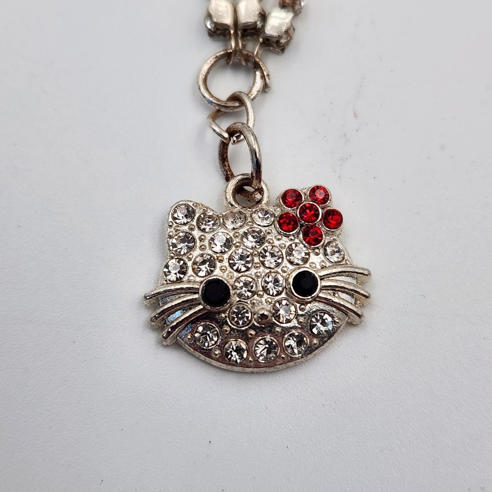 Hello‎ Kitty Charm Bracelet Rhinestone Dangle Silver Tone Multi Strand